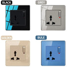EU Russia France UK Socket AC Panel 86 Wall Switch Toggle Press Light Switch On/Off Crystal Tempered Glass Panel Wall Outlet