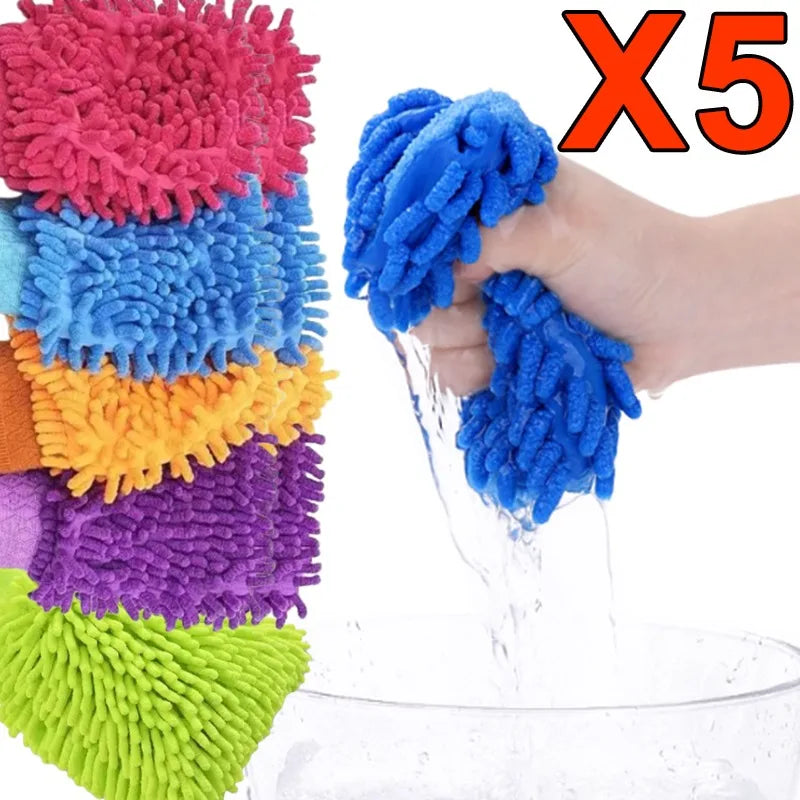 1/3/5PCS Microfiber Car Wash Double-faced Glove Soft Mesh Random Color Detailing Chenille Waterproof Mitt Car Cleaning Tool