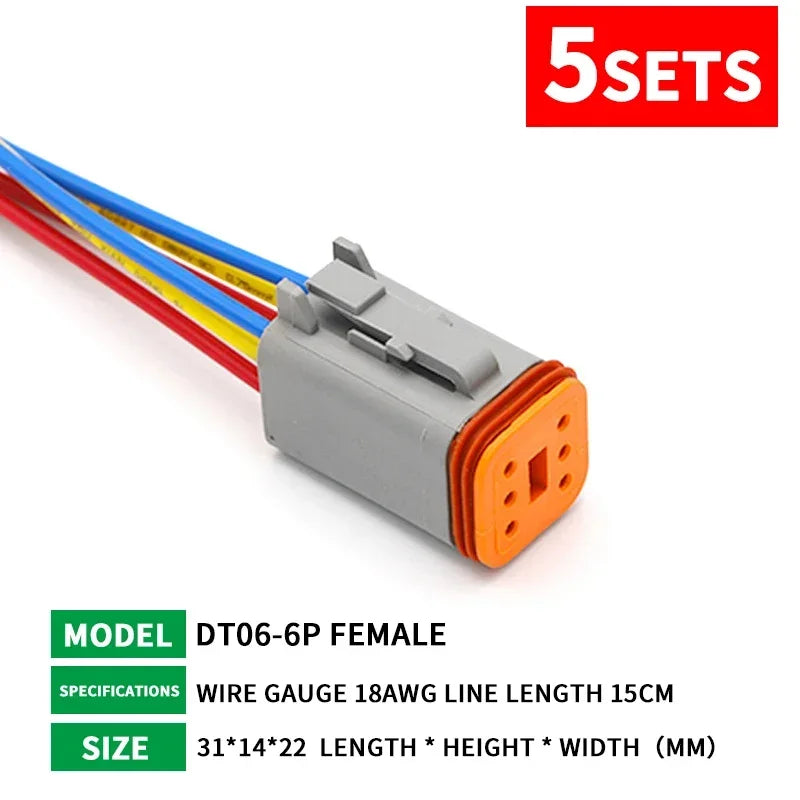 5 Sets Deutsch DT Connector with 15cm Wiring Harness DT06-2S/DT04-2P 2P 3P 4P 6P 8P 12P Waterproof Electrical Connector