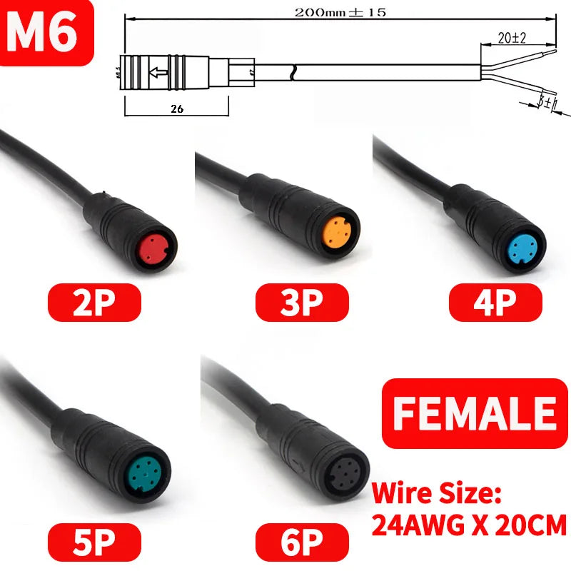 5/20/100 PCS M6 M8 Julet Sensor Waterproof Electric Bicycle Butt Joint Plug Male Female Ebike Display Cable Connector With Wire