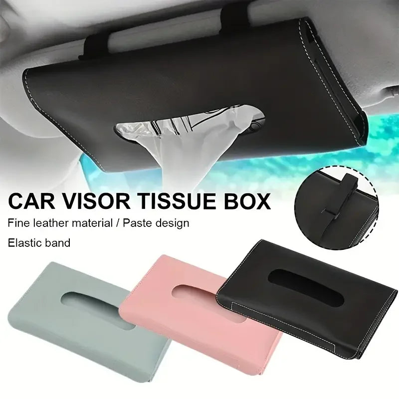 Car Tissue Box PU Leather Car Sun Visor Hanging Tissue Box Holder Auto Interior Storage Organizer Napkin Holder Accessories New