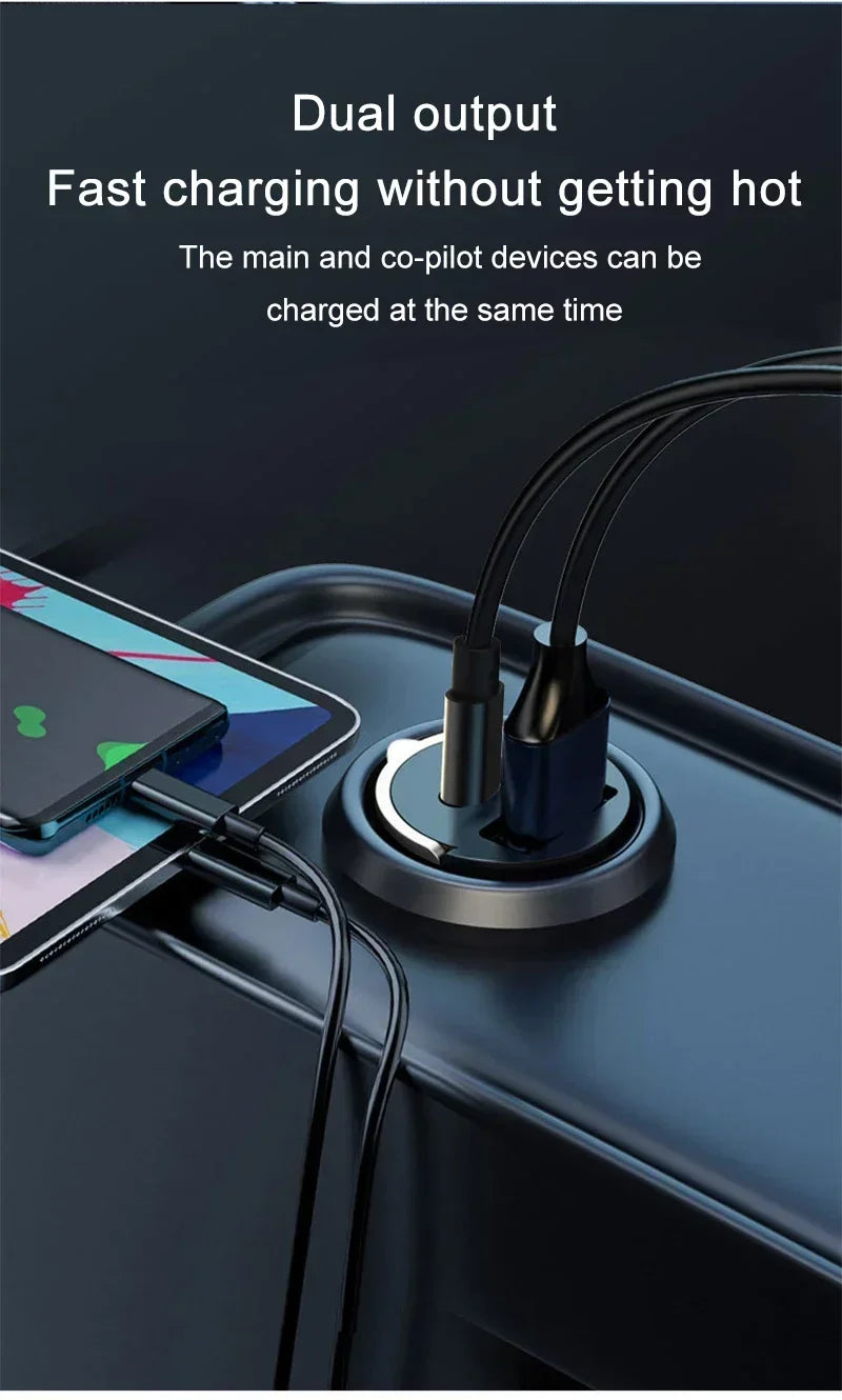 For Iphone/Samsung/Huawei/Xiaomi 100/200W USB Aluminum Alloy Mini Car Charger Adapter Double Ports Fast Cigarette Lighter Amagi
