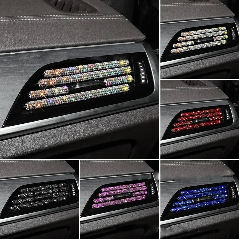 Car Vent Diamond Decorative Strip Fashion Luxury Car Air Conditioning Decoration Stripe Grille Sticker Accessories Amagi