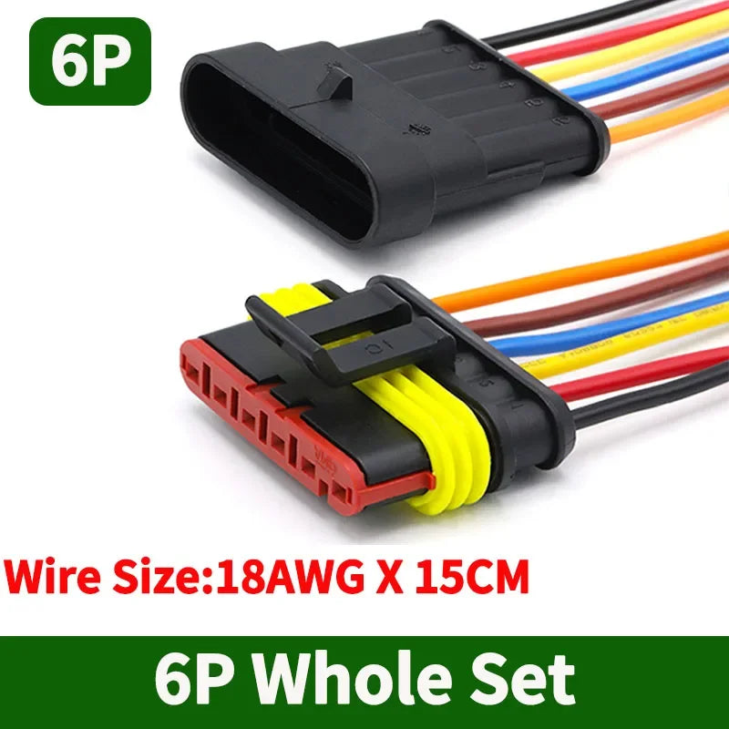 5/20/100Sets AMP Type 1.5 Series Automotive Waterproof Connector Plug Socket HID Male&Female 15CM Wire Harness 1P/2P/3P/4P/5P/6P
