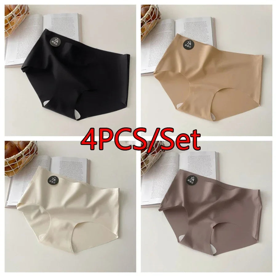 4PC Seamless Silk Women's Panties Ultra-Thin Briefs with High Elasticity Breathable Comfortable Soft Lingerie Underwear Amagi