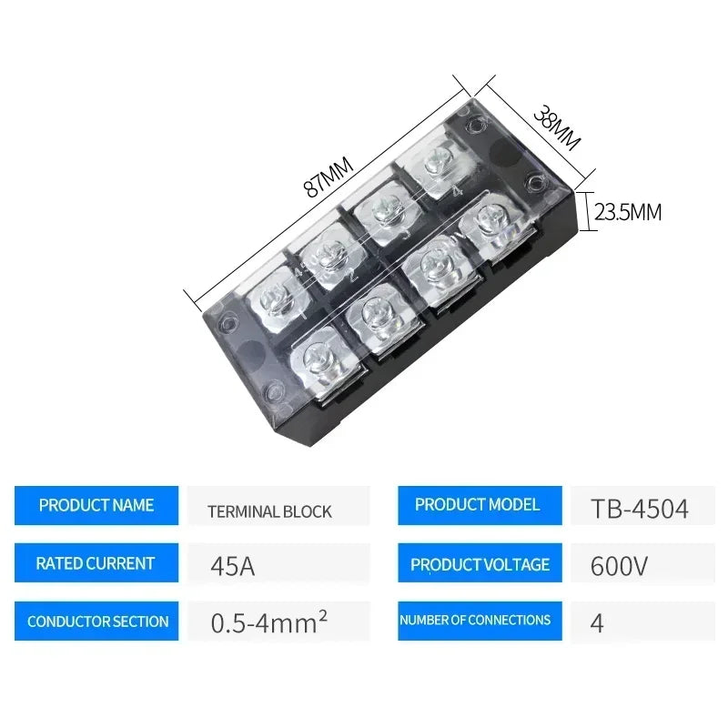 15A/25A/45A 600V Dual Row Barrier Terminal Block TB Series (3-12 Positions) Screw Connector for Electrical Panels TB1503 TB2512