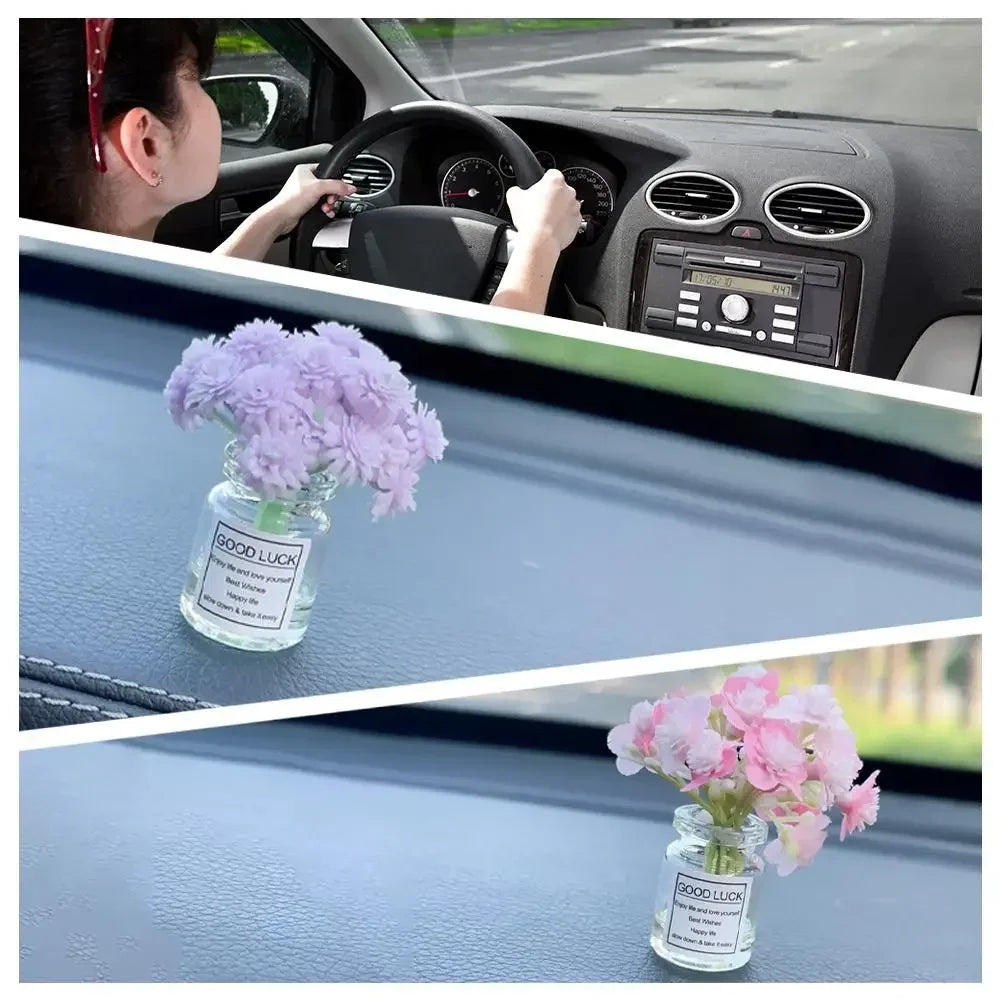 Car Interior Decoration Auto Dashboard Gadgets Ornament Cute Simulation Flowers Vase Sakura Gypsophila For Girl Woman Amagi