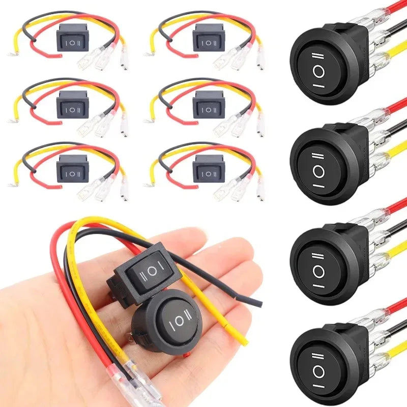 1/2PCS 12V Round Rocker Switch DC SPDT Circle Toggle Switch with Wires for Auto Marine Boat Switches Modified 3 Pin ON Off ON