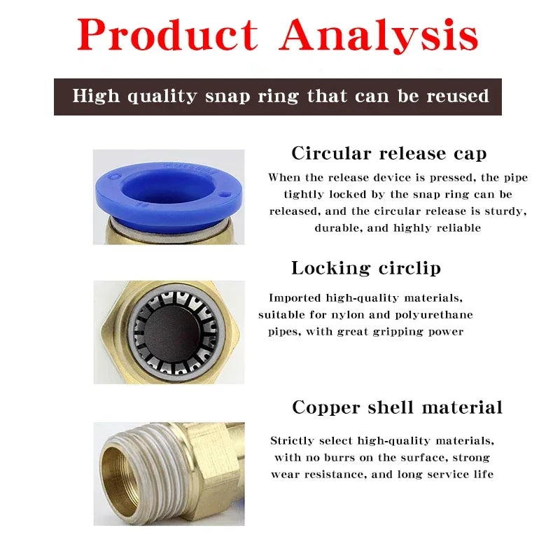10/50PCS Pneumatic Fitting Air Connector PC 4mm 6mm 8mm 10mm 12mm Thread 1/8" 1/4" 3/8" 1/2" Hose Fittings Pipe Quick Connectors