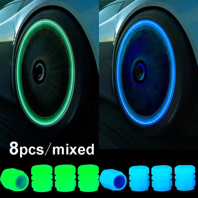Luminous Valve Caps Car Tire Fluorescent Tyre Valve Stem Decor Luminous Cap Night Glowing Wheel Hub Nozzle Valve Caps