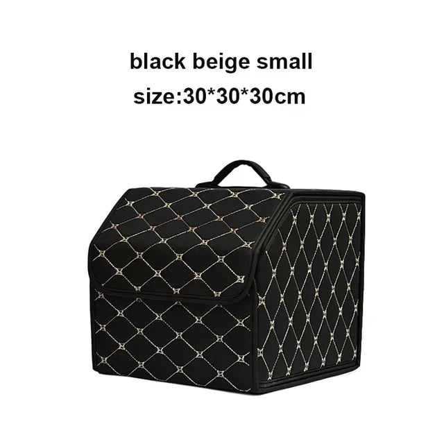 PU Leather Collapsible Car Trunk Organizer Durable Storage Box With White Stitching Vehicle Cargo Carrier With Handles amagi