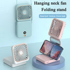 Foldable Mini Fan Portable Desk Fan with Phone Stand USB Rechargeable Handheld Fan for Outdoor Travel Camping Hanging Neck Amagi