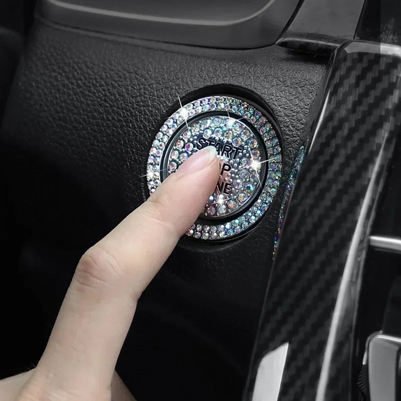 Car Bling One-Click Start Stop Engine Ignition Ring Sticker Crystal Rhinestone Circle Decor Accessories amagi