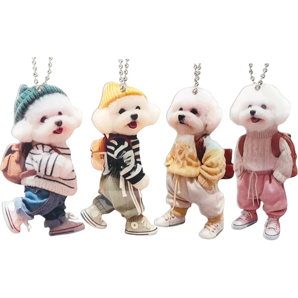 Kawaii Puppy Dog Car Pendant Acrylic Cute Cartoon Teddy Dog Car Interior Decoration for Backpack Keychain Home Hanging Pendant