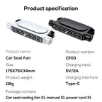 Portable Car Seat Fan with USB Power Adjustable 3-Speed Turbine Headrest and Backrest Cooling Fan Leafless Design Amagi