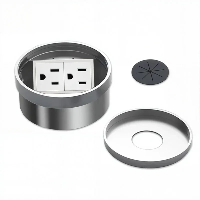 Embedded Hidden Ground Plug Flush Design Stainless Steel Compressive Anti-Rust Anti-Corrosion Home Office Indoor Socket Outlet