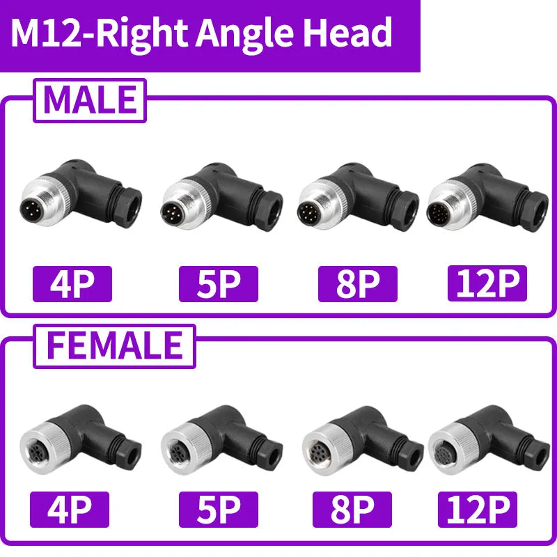 5/20 PCS M12 12mm Connector Aviation Panel Back/Front Mount Flange Socket Sensor Connector IP67 Waterproof Straight/Right Angle