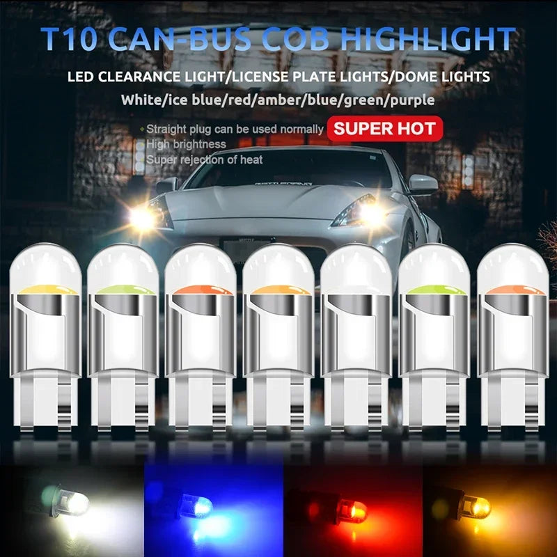 10-Pack T10 LED Bulbs 7 Vibrant Colors White Green Ice Blue Yellow Red Blue Pink Easy Installation 12V Hardwired Room Lighting