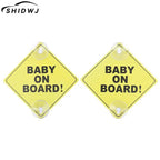 1PC Baby On Board Sign with Suction Cup Car Window Yellow REFLECTIVE Warning Sign 12CM Safe Driving Accesorios