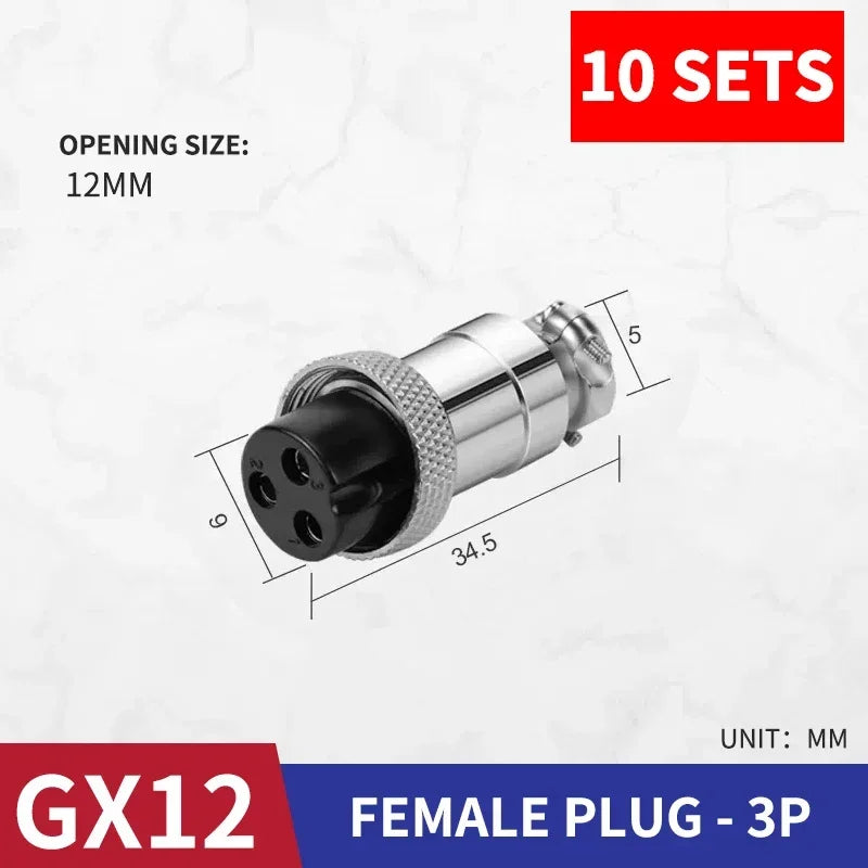 10 Pcs GX12 Aviation Circular Connector GX12-2Pin 3pin 4pin 5pin 6pin 7pin Male Female 12MM M12 Fixed Rear Nut Plug&Socket