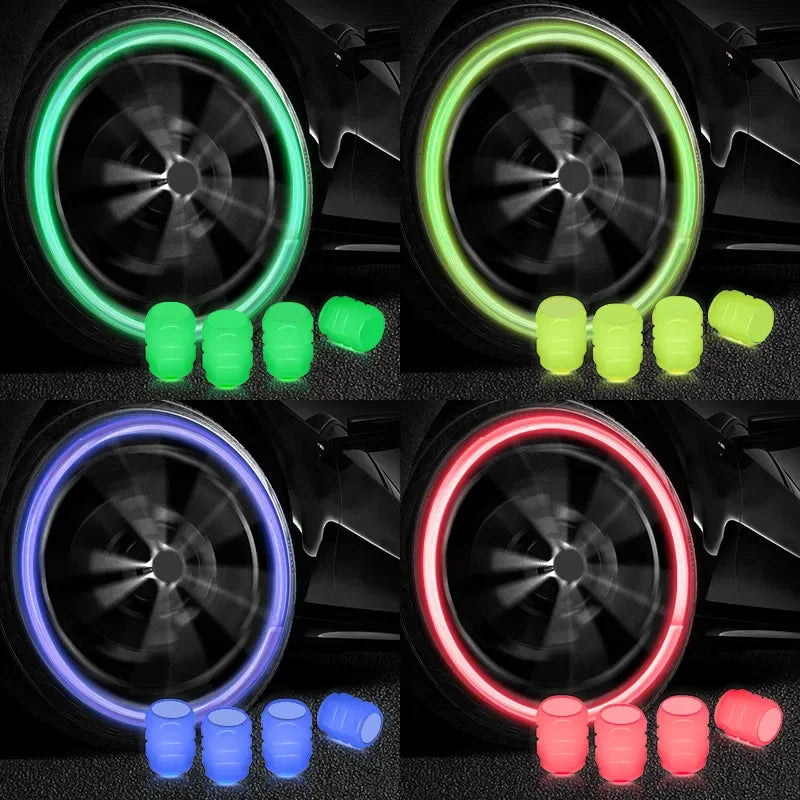 Luminous Valve Caps Car Tire Fluorescent Tyre Valve Stem Decor Luminous Cap Night Glowing Wheel Hub Nozzle Valve Caps