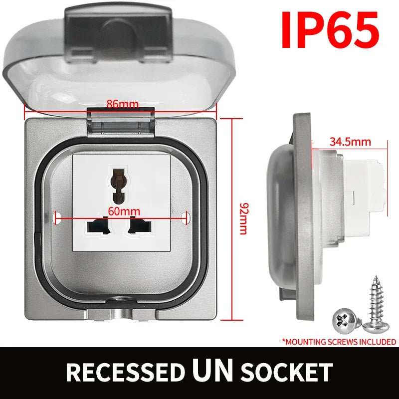 IP65 Waterproof Outdoor Socket- 16A High Power Wall Plate, 250V US/Thai Style 10A Receptacle, Bathroom & Weatherproof Electrical