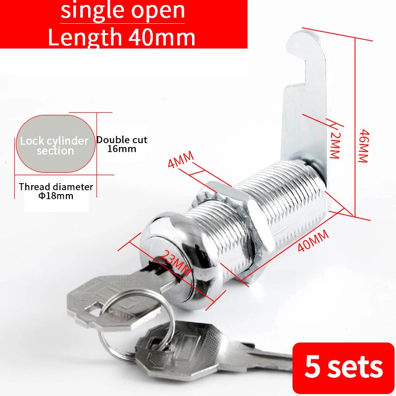 Cabinet Cam Lock Set, 5 Pack Two-Sided Keyed Alike 16MM-30MM Cylinder Cam Locks Secure Mailbox File Drawer Compartment Lock