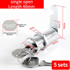 Cabinet Cam Lock Set, 5 Pack Two-Sided Keyed Alike 16MM-30MM Cylinder Cam Locks Secure Mailbox File Drawer Compartment Lock