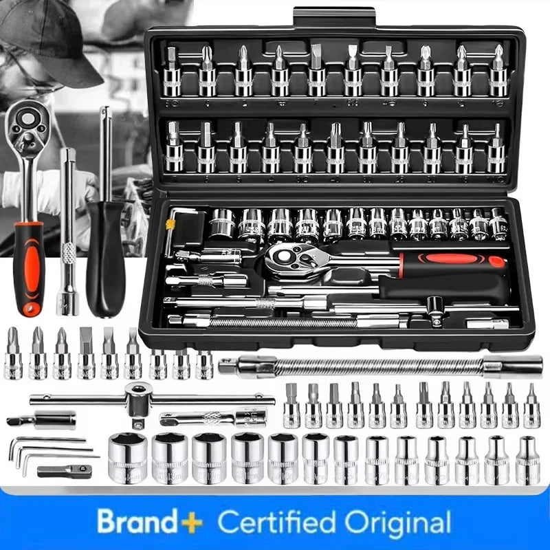 46pcs Complete Socket Wrench Tool Set for DIY Auto Repair and Household Tasks Amagi