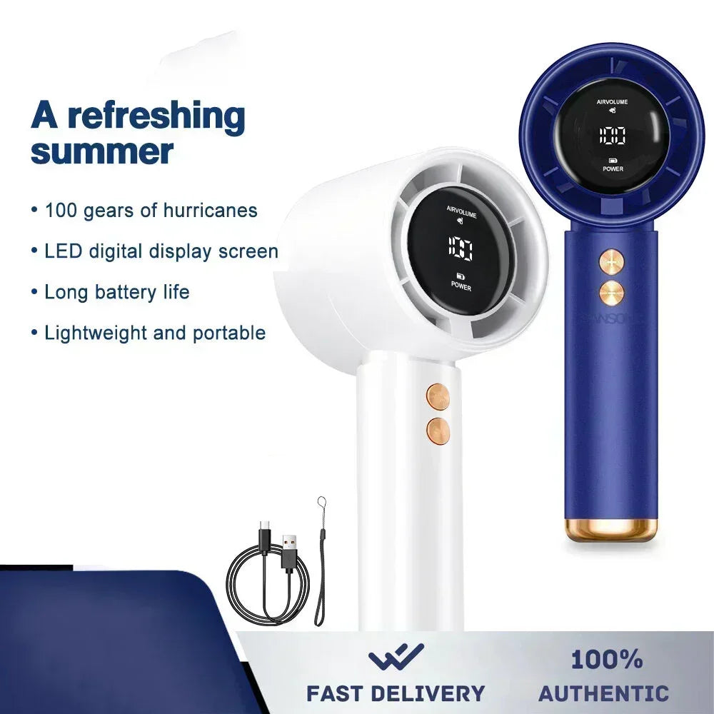 Motorcycle USB Mini Fan Powerful 100 Speed LED Display Handheld Fan Portable Charging Turbo Small Desktop Small Electric Amagi