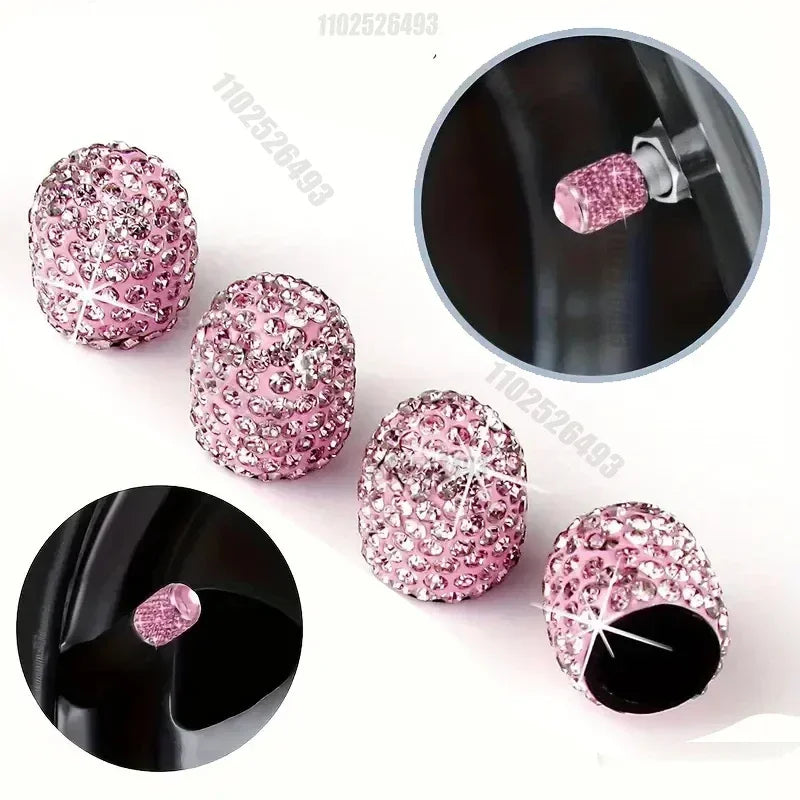 4pcs Diamond Crystal Car Tire Valve Caps Shining Dust-proof Wheel Valve Cover Vehicle Bling Valve Cap Car Styling Amagi