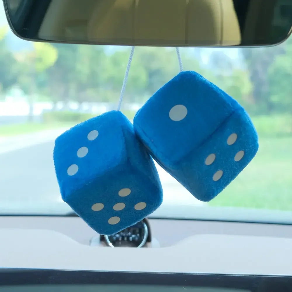 Car Fuzzy Plush Dice with Dots Retro Square Plush Hanging Mirror Fuzzy Dices for Pink Car Interior Ornament Decoration Amagi