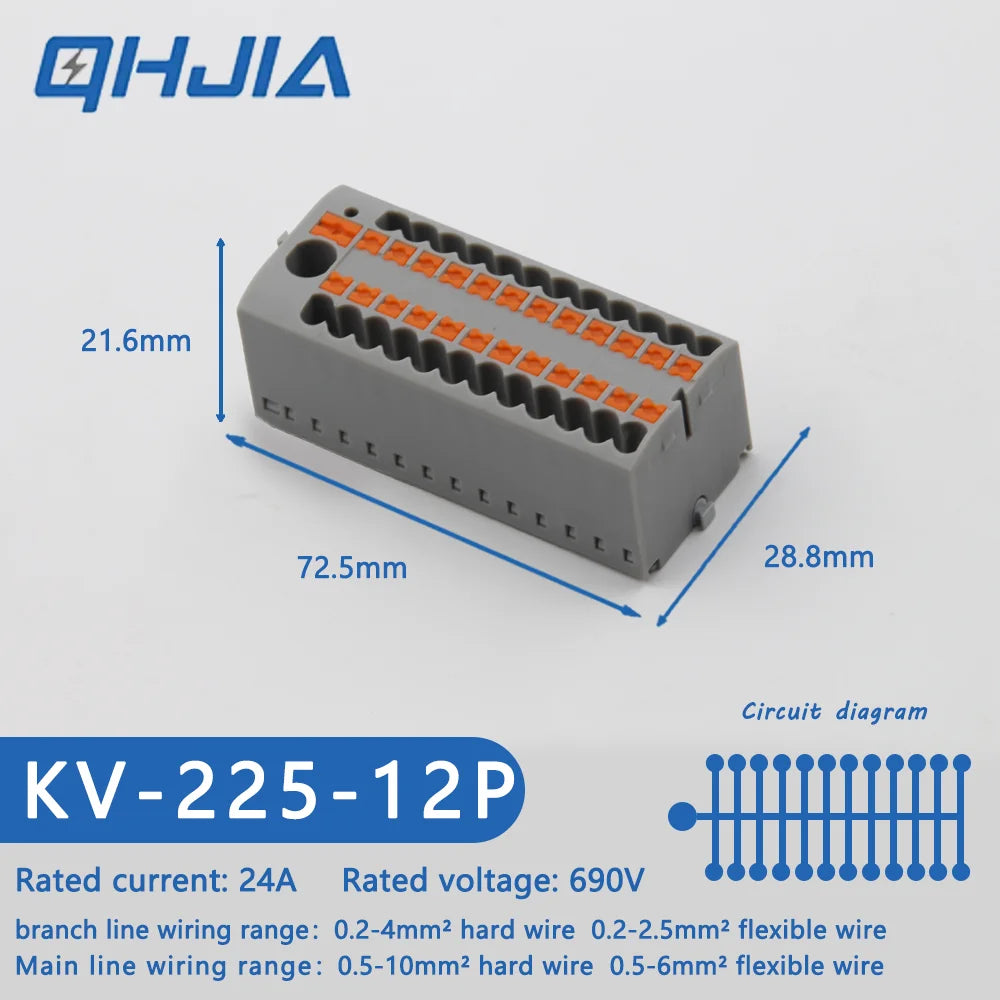 1 in Multiple Out Electrical Splitter Wire Connector Plug-in Terminal Block for Home Light Wiring Guide Rail Junction Box