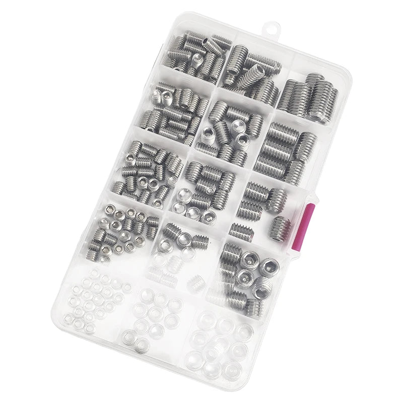 304 Stainless Steel Grub Screws Assortment Kit, Hex Socket Cup Point Set Screws with Allen Key,M3–M10 DIN916 Precision Fasteners