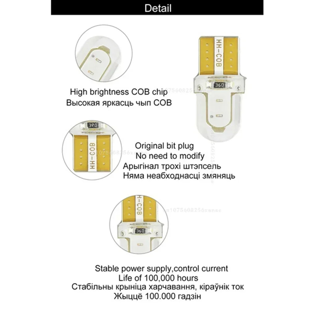 10pcs Car Interior Lamps T10 194 168 W5W COB 4 SMD LED CANBUS Silica Bright White Wedge Clearance License Light Bulbs Car Amagi