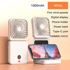 Foldable Mini Fan Portable Desk Fan with Phone Stand USB Rechargeable Handheld Fan for Outdoor Travel Camping Hanging Neck Amagi
