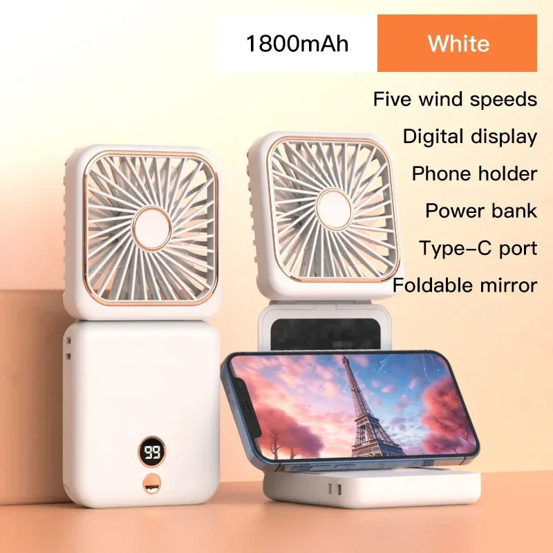 Foldable Mini Fan Portable Desk Fan with Phone Stand USB Rechargeable Handheld Fan for Outdoor Travel Camping Hanging Neck Amagi