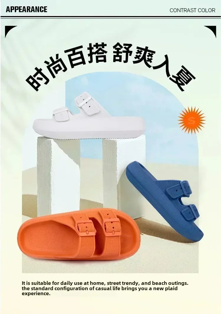 Men's Casual Simple Buckle Adjustable Eva One-Piece Double-Bar Flat Slip-On Slippers Suitable for Home and Outdoor Beach Sandals