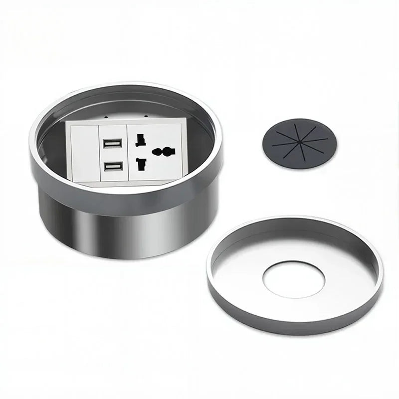 Embedded Hidden Ground Plug Flush Design Stainless Steel Compressive Anti-Rust Anti-Corrosion Home Office Indoor Socket Outlet