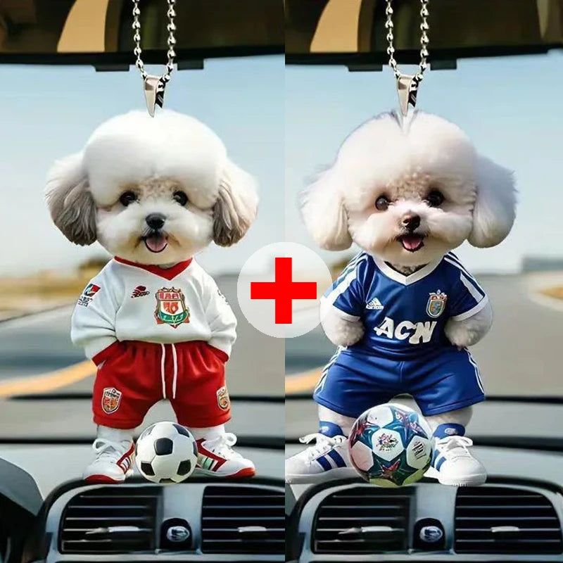 Acrylic Dog Car Pendant for Rearview Mirror Cute Poodle Keychain 2D Flat Ornament Auto Home Christmas Gift Backpack Decoration