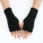 Men Women Stretch Acrylic Knit Stripe Fingerless Mitten Student Couple Winter Warm Twist Flower Half Finger Solid Glove Amagi