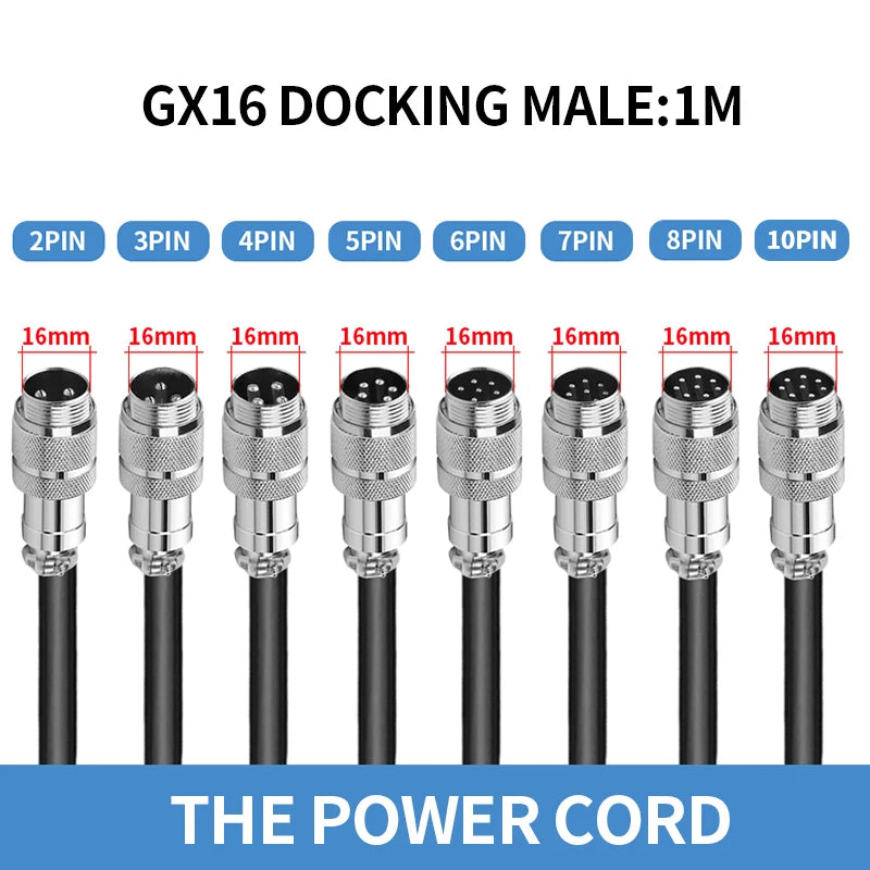 1PCS GX16 Auto Waterproof Connectors 2-10 Pins with Power Cable Line Socket Plug—Suitable for Industrial Machinery and Equipment