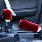 2Pcs Car Handbrake Grip Covers Gear Shift Knob Cover Handle Plush Sleeve Winter Soft Warm Hand Brake Interior Gear Shift Collars