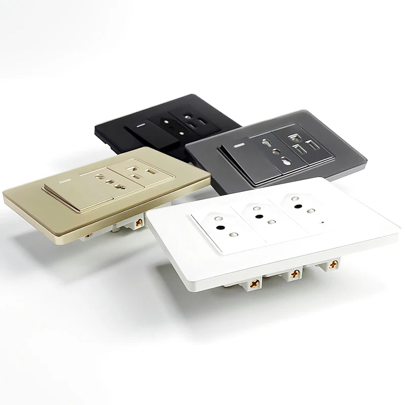 Brazil Standard Wall Socket (Type N) with Type‑C USB, 3‑Gang Wall Switch, Tempered Glass Panel, Stable Power for Home/Office