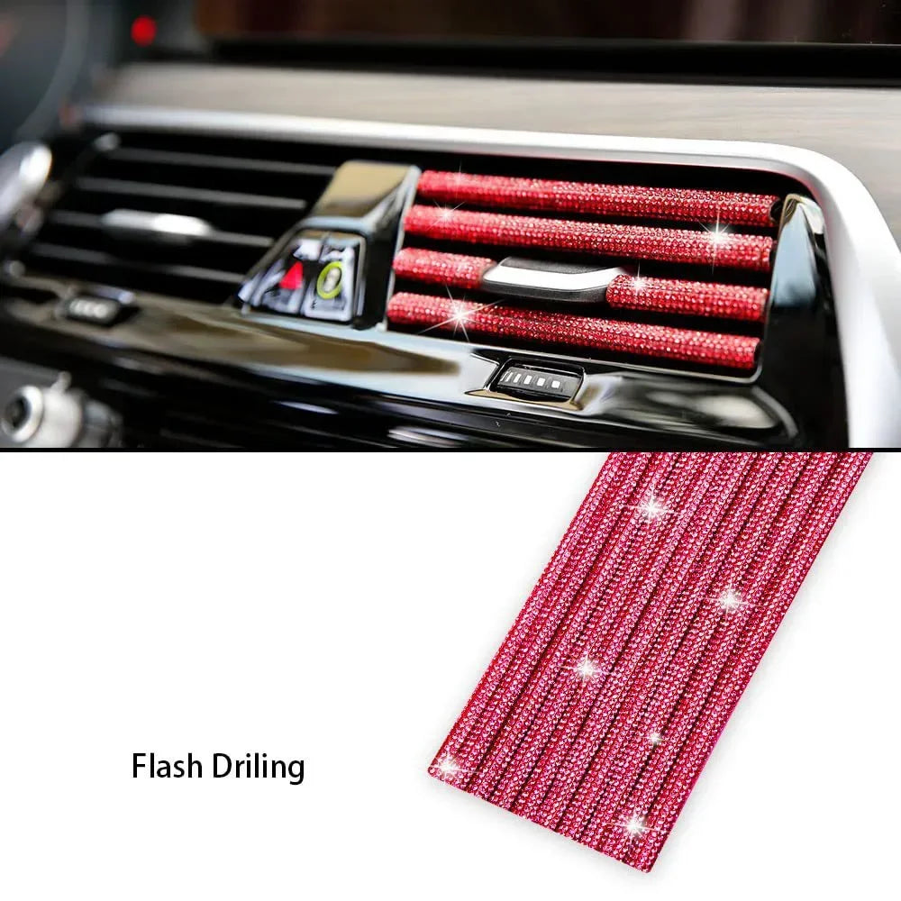 Car Vent Diamond Decorative Strip Fashion Luxury Car Air Conditioning Decoration Stripe Grille Sticker Accessories Amagi