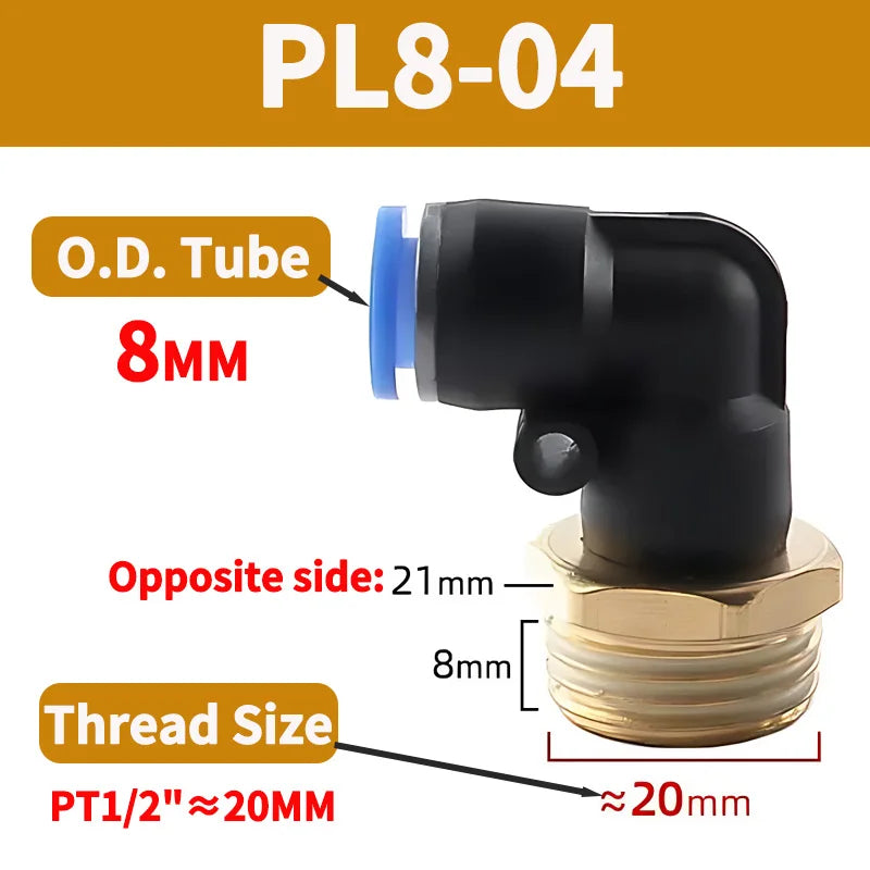 PL Push to Connect Tube Fitting Male Elbow PL4/6/8/10/12mm Tube OD x M5/01/02/03/04 Thread Pneumatic Air Push Fit Lock Fitting