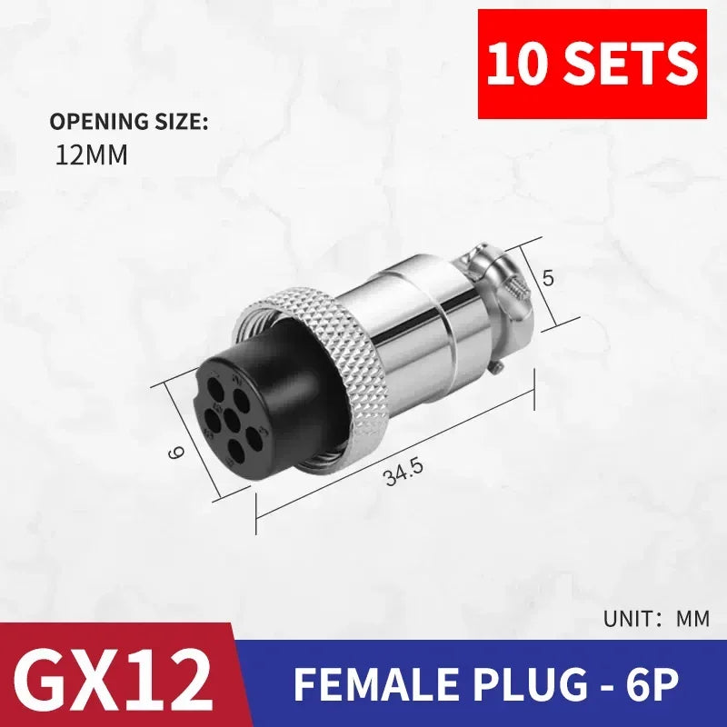 10 Pcs GX12 Aviation Circular Connector GX12-2Pin 3pin 4pin 5pin 6pin 7pin Male Female 12MM M12 Fixed Rear Nut Plug&Socket