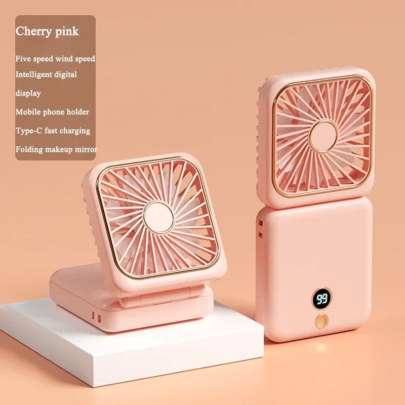 Foldable Mini Fan Portable Desk Fan with Phone Stand USB Rechargeable Handheld Fan for Outdoor Travel Camping Hanging Neck Amagi