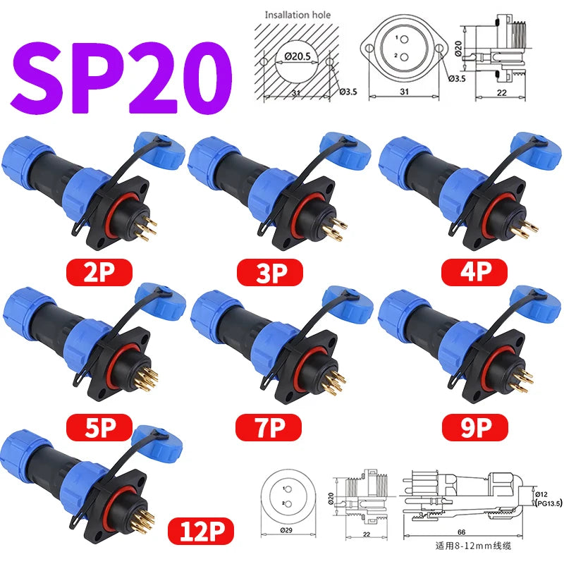 IP68 Waterproof Aviation Connector, Panel Mount Male Female Plug Socket for Industrial Equipment, 2–12 Pin Circular Connector