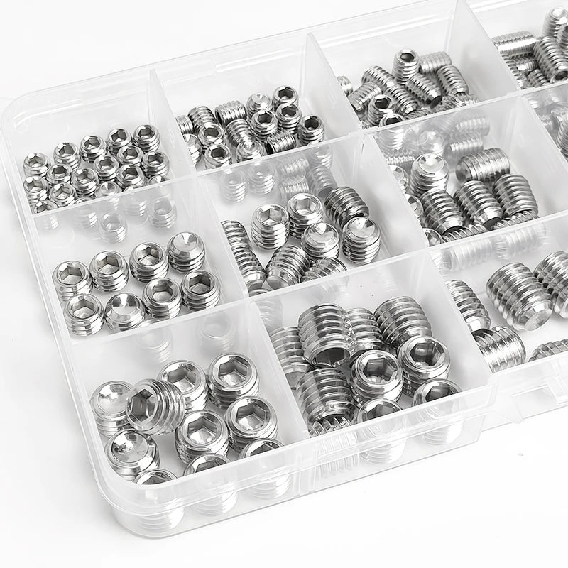 304 Stainless Steel Grub Screws Assortment Kit, Hex Socket Cup Point Set Screws with Allen Key,M3–M10 DIN916 Precision Fasteners